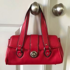 Red leather handbag